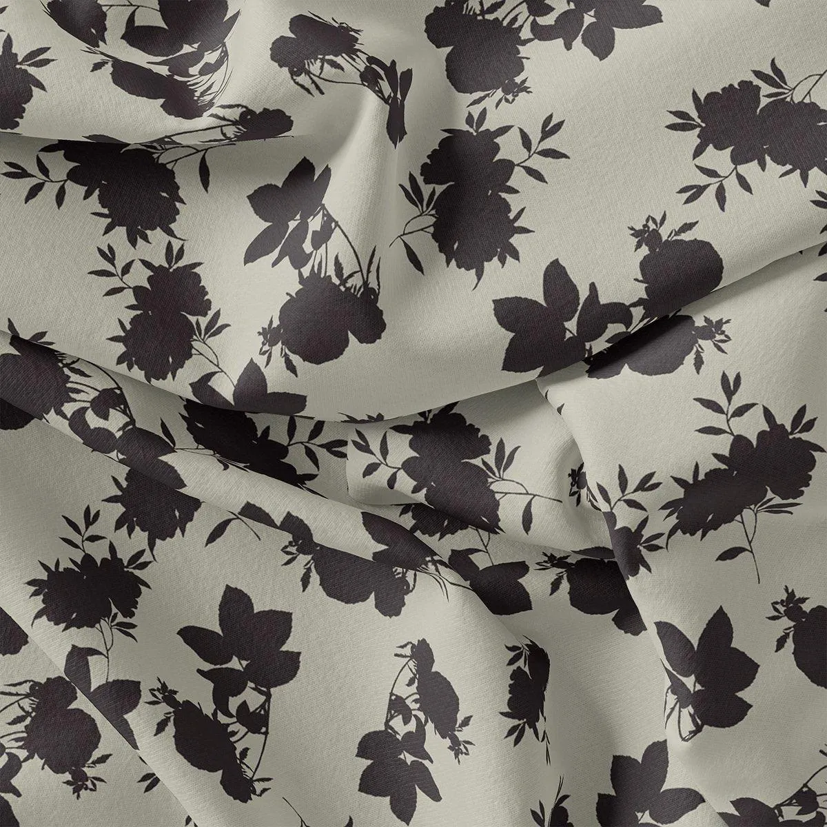 Black Floral Flower Digital Printed Fabric