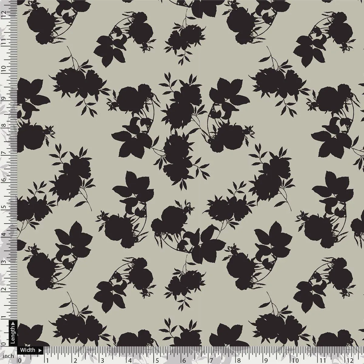 Black Floral Flower Digital Printed Fabric