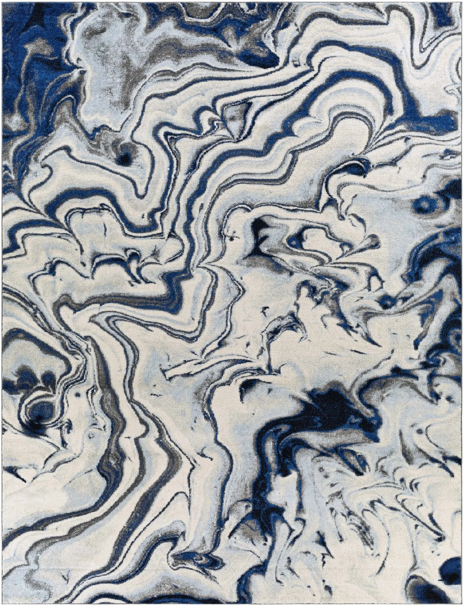 Blue, Ivory and Charcoal Modern Abstract marble Design Area Rug