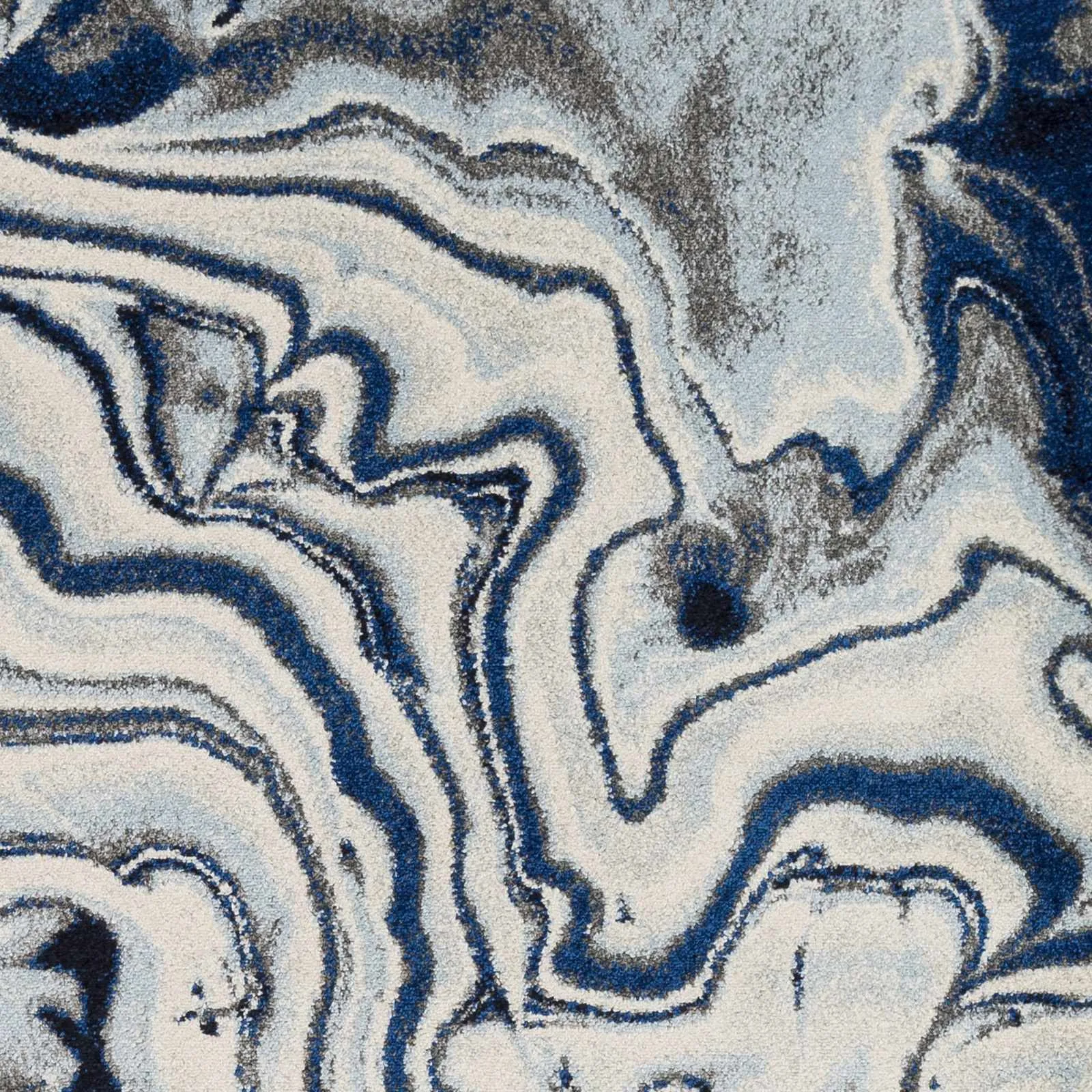 Blue, Ivory and Charcoal Modern Abstract marble Design Area Rug