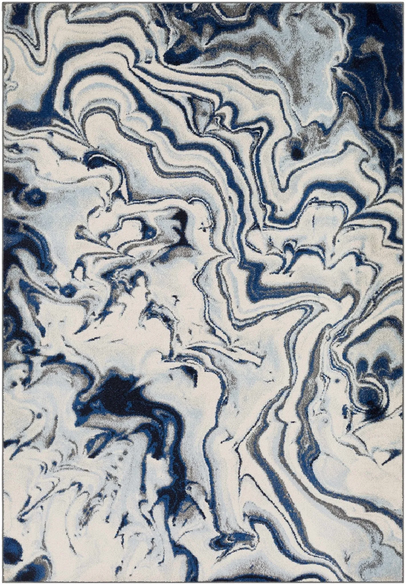 Blue, Ivory and Charcoal Modern Abstract marble Design Area Rug