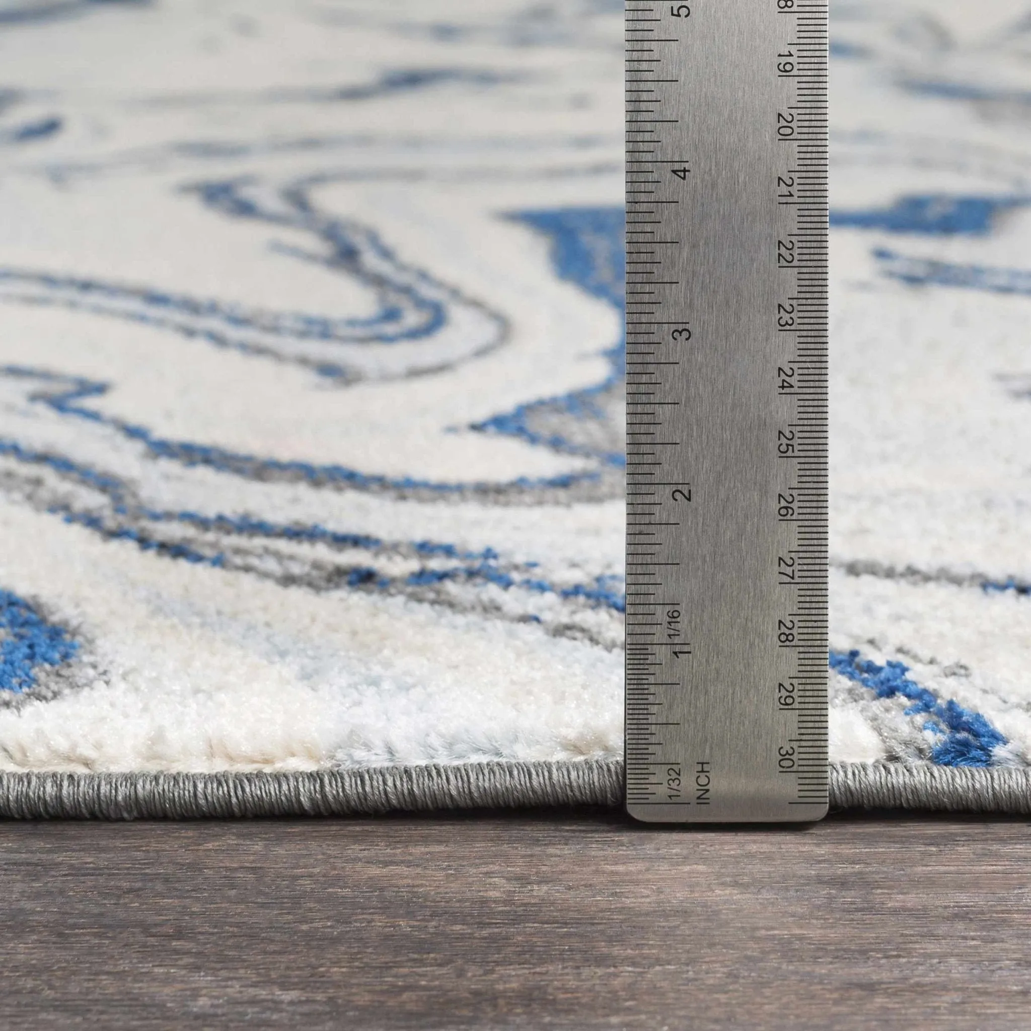 Blue, Ivory and Charcoal Modern Abstract marble Design Area Rug