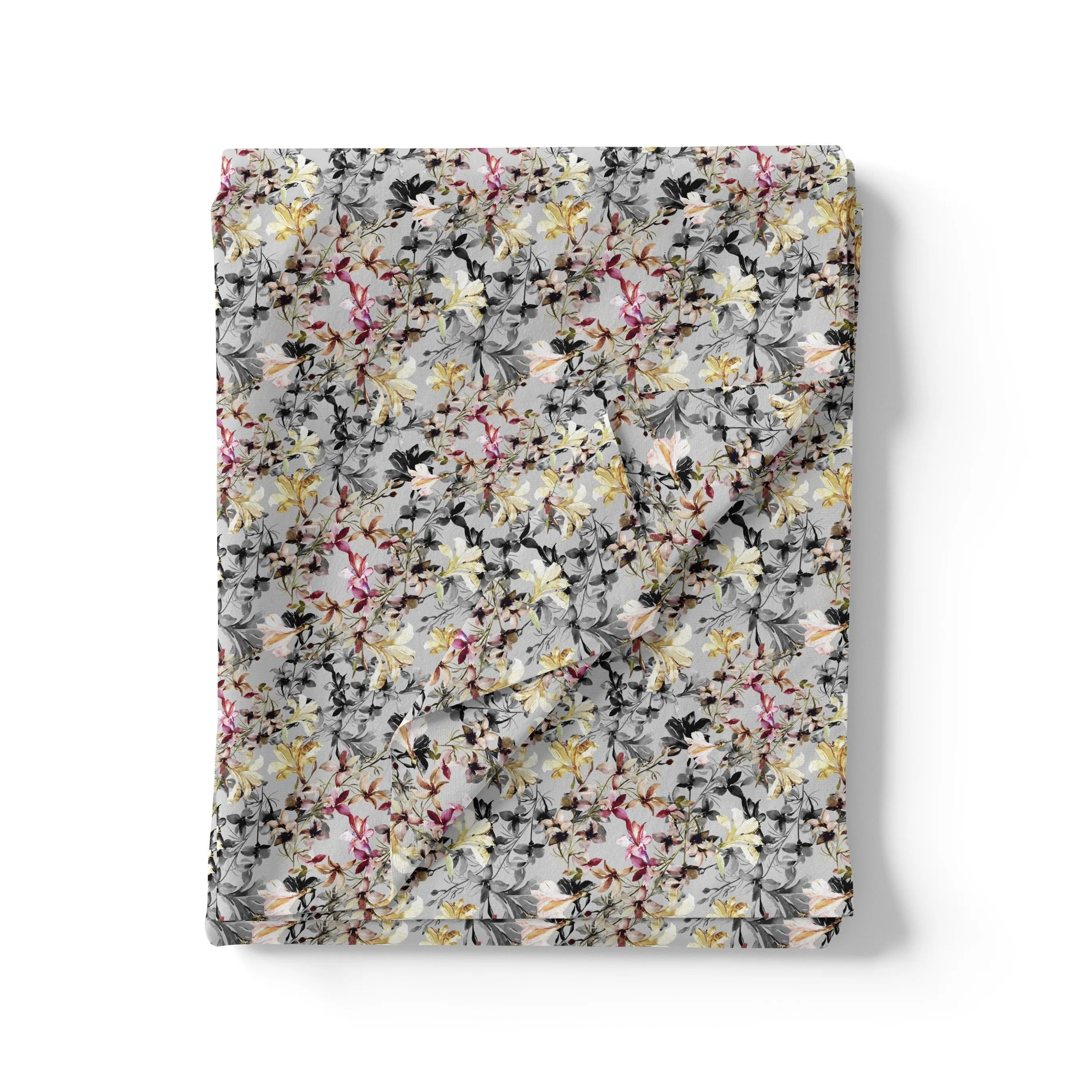 Calico Flower Yellow And Purple Floral Digital Printed Fabric