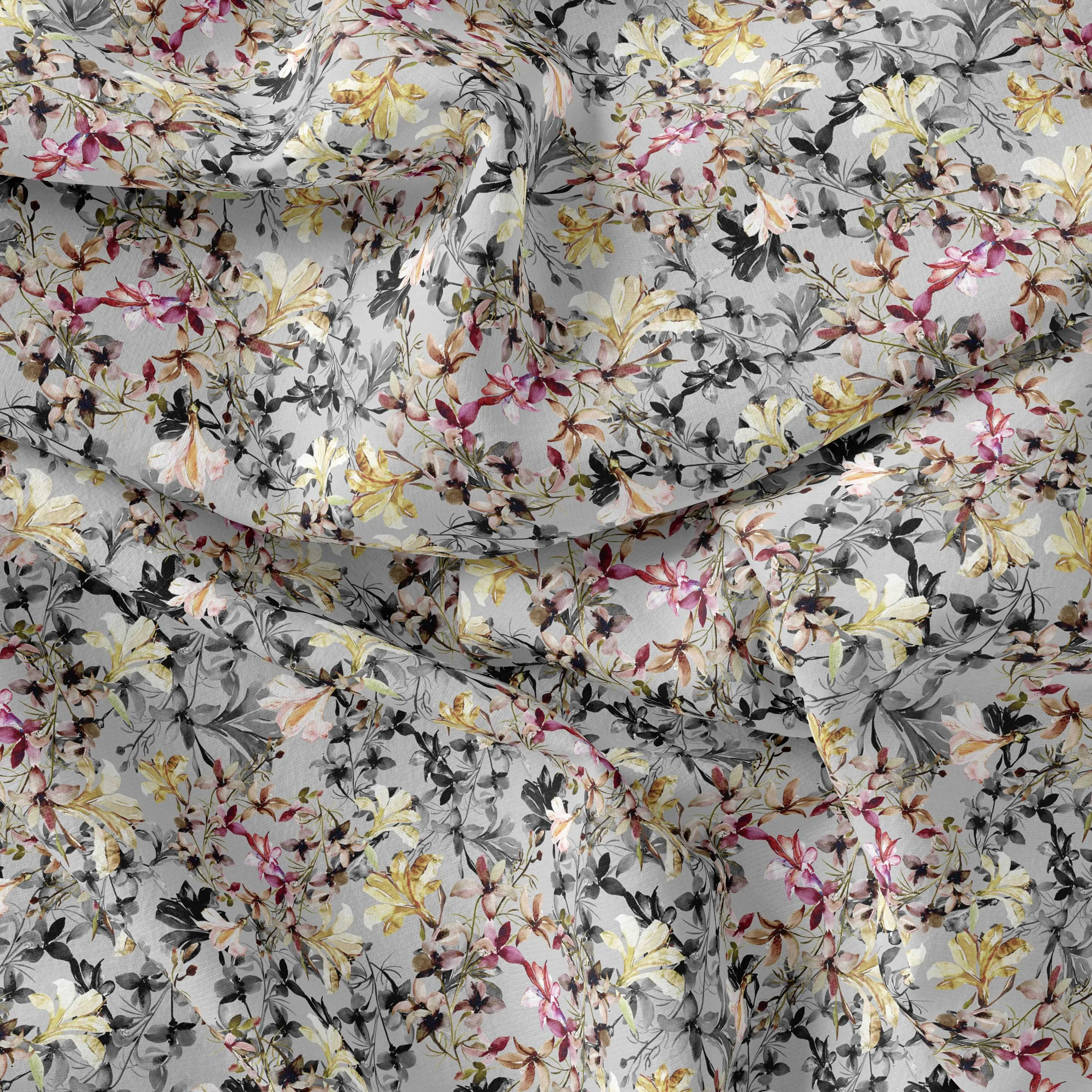 Calico Flower Yellow And Purple Floral Digital Printed Fabric