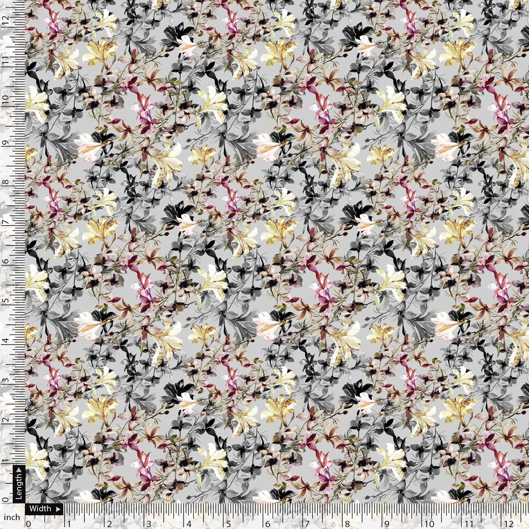 Calico Flower Yellow And Purple Floral Digital Printed Fabric