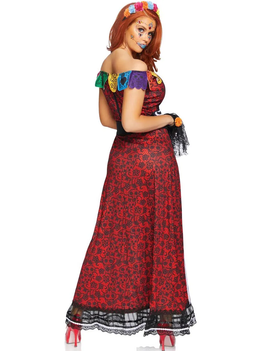 Deluxe Red Sugar Skull Day of the Dead Womens Costume