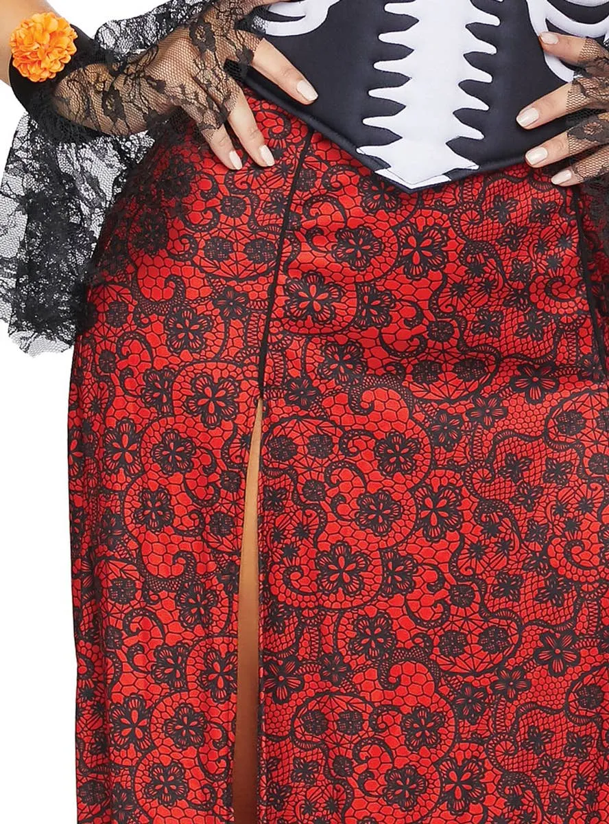 Deluxe Red Sugar Skull Day of the Dead Womens Costume