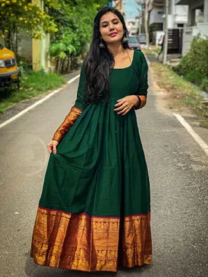 Green Color Weaving Zari Work Jacquard gown
