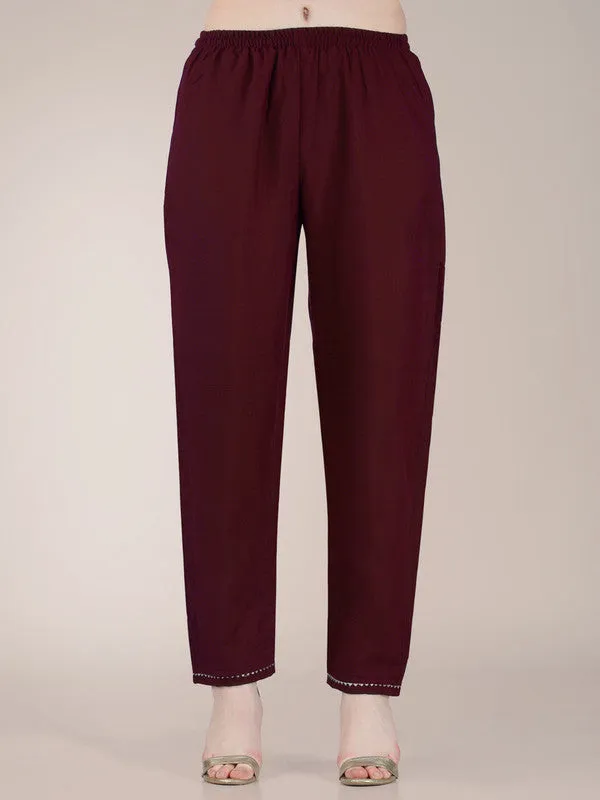 Womens Embroidered Maroon Cotton Blend Kurta Pant Set